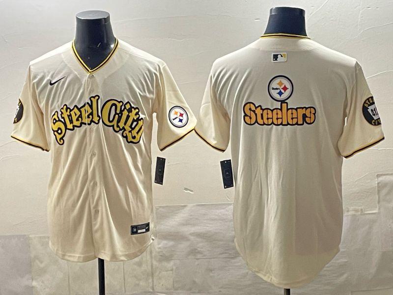 Men 2025 Nike Pittsburgh Steelers Blank Cream Limited NFL Jersey style 011->pittsburgh steelers->NFL Jersey